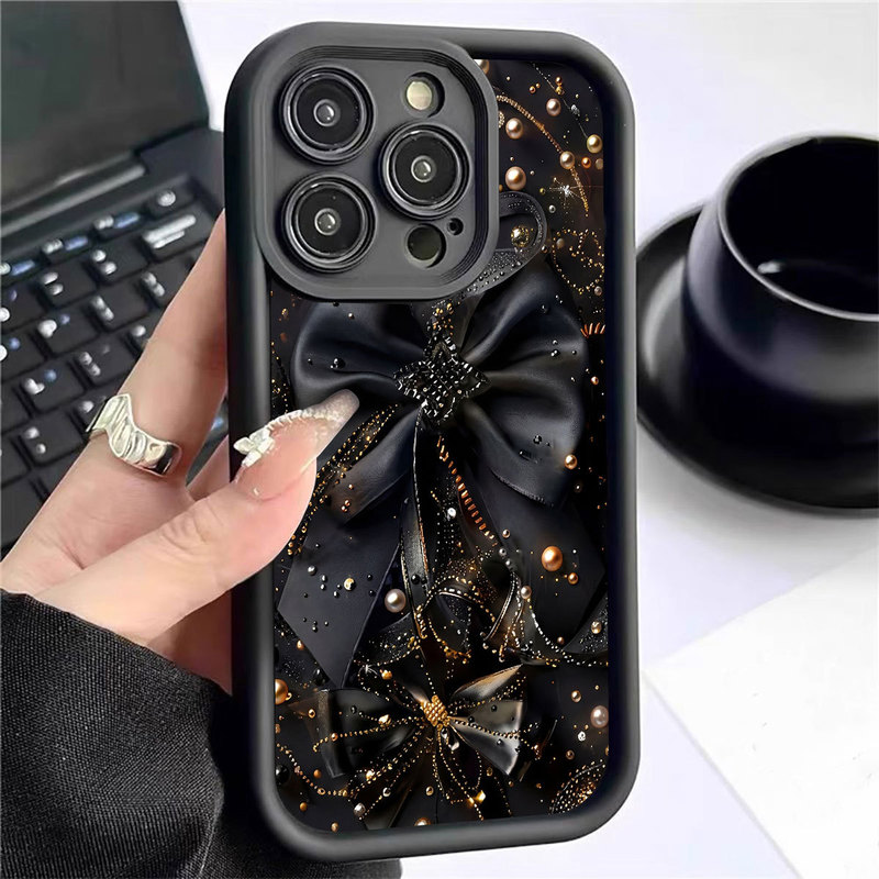 Black Large Bowknot Ladder Black New Style Groove Suitable for Iphone/15/16/17Promax Phone Case Protector Black Large Bowknot Ladder Black New Style Groove Suitable for Iphone/15/16/17Promax Phone Case Protector