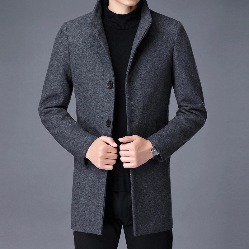 中年男立领加厚羊毛夹克冬季中长款外套秋冬爸爸男装保暖毛呢大衣