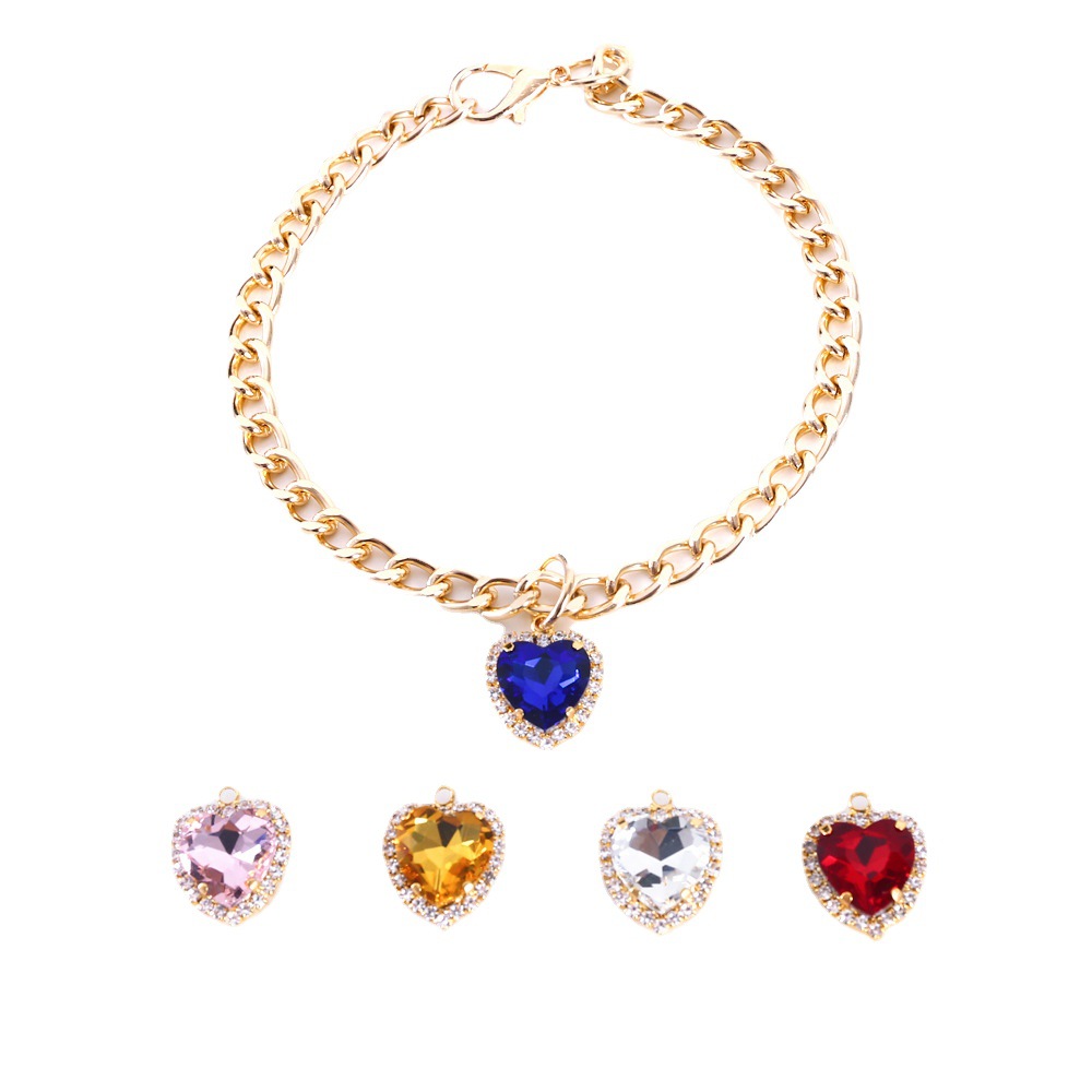 Comercio exterior mascotas gatos perros princesas metal amor diamante gemas collar ajustable collar de fiesta de cumpleaños colorido