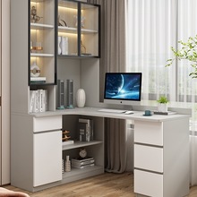 实木电脑桌台式家用办公桌转角书桌书架一体桌儿童学习桌子写字桌