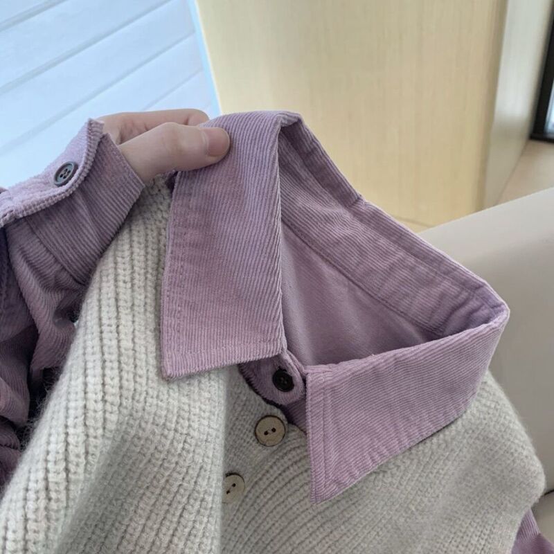 Purple Corduroy Shirt Korean Style Spring and Autumn New Loose Long-Sleeved Versatile Casual Jacket Top Shirt