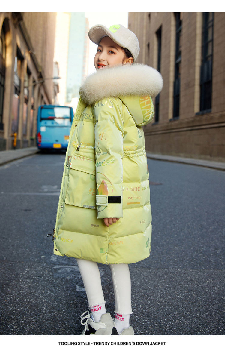New Style Girls' Cotton Padded Jacket Children's Winter Hooded Jacket Internet Celebrity Big Children's Winter Cotton Padded Jacket Mid Length_voghion.com