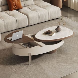 Living room 2025 new good coffee table liftable Italian small apartment saddle household microcrystalline stone combination advanced modern