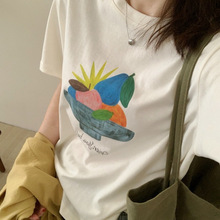 圆领彩色印花T恤女2026春季纯色百搭基础版小个子正肩短袖上衣潮