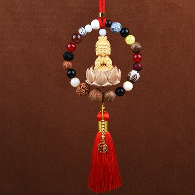 Car Decoration, Small Buddha Pendant for – Car hanging - eighteen-bodhi-seeds-guanyin-red
