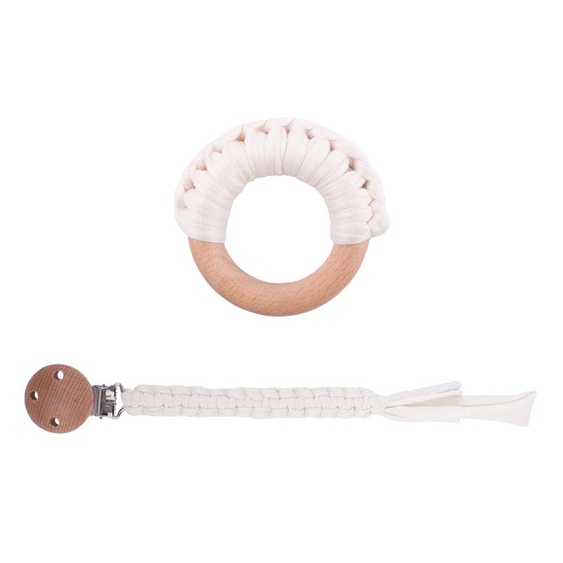 Nuevo bebé suministros haya clip calmante bebé algodón tejido chupete cadena haya anillo mordedor juguete traje