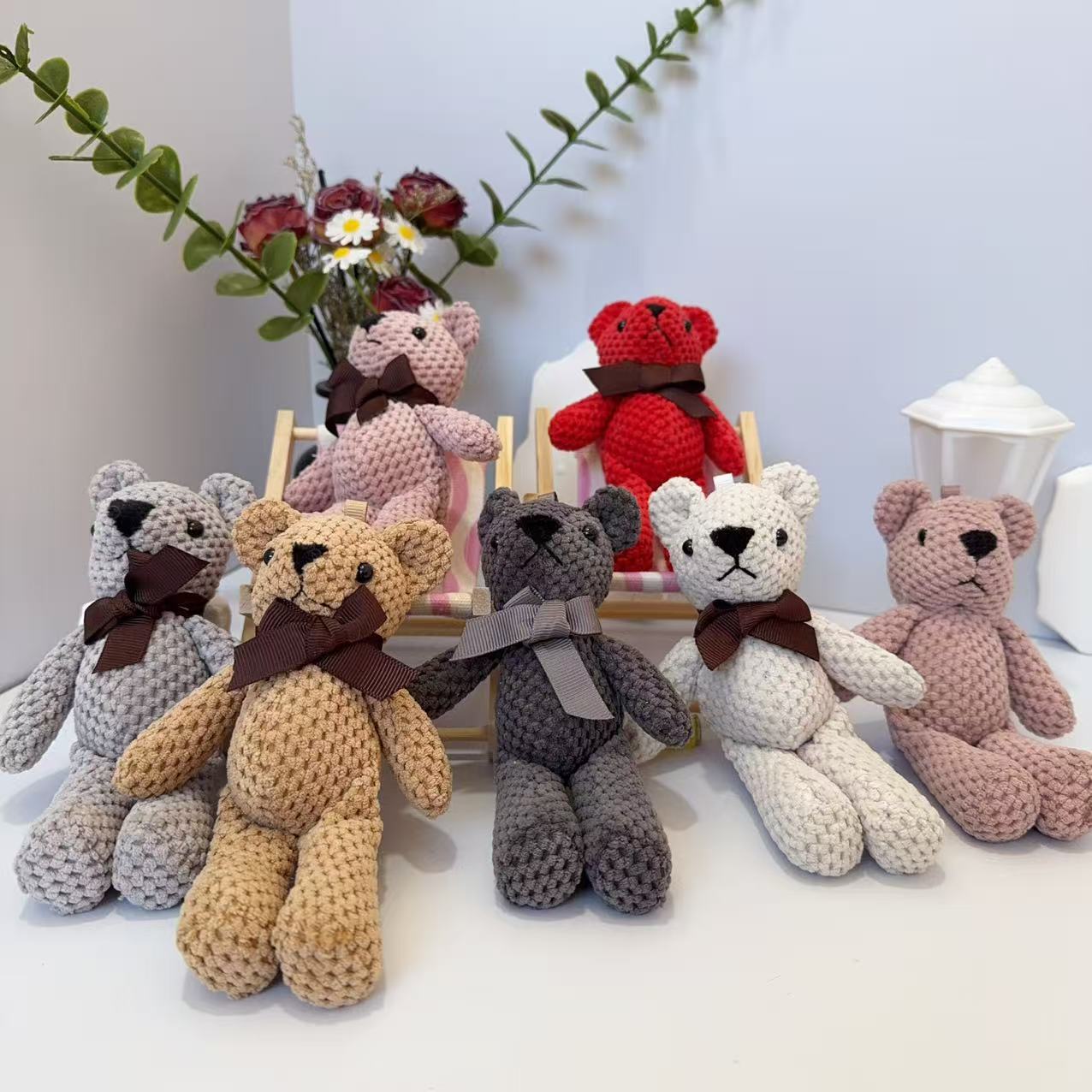 16cm Bear Pineapple Plaid Bear Plush Toy Doll Rag Doll Bag Pendant Gift Souvenir Accessories