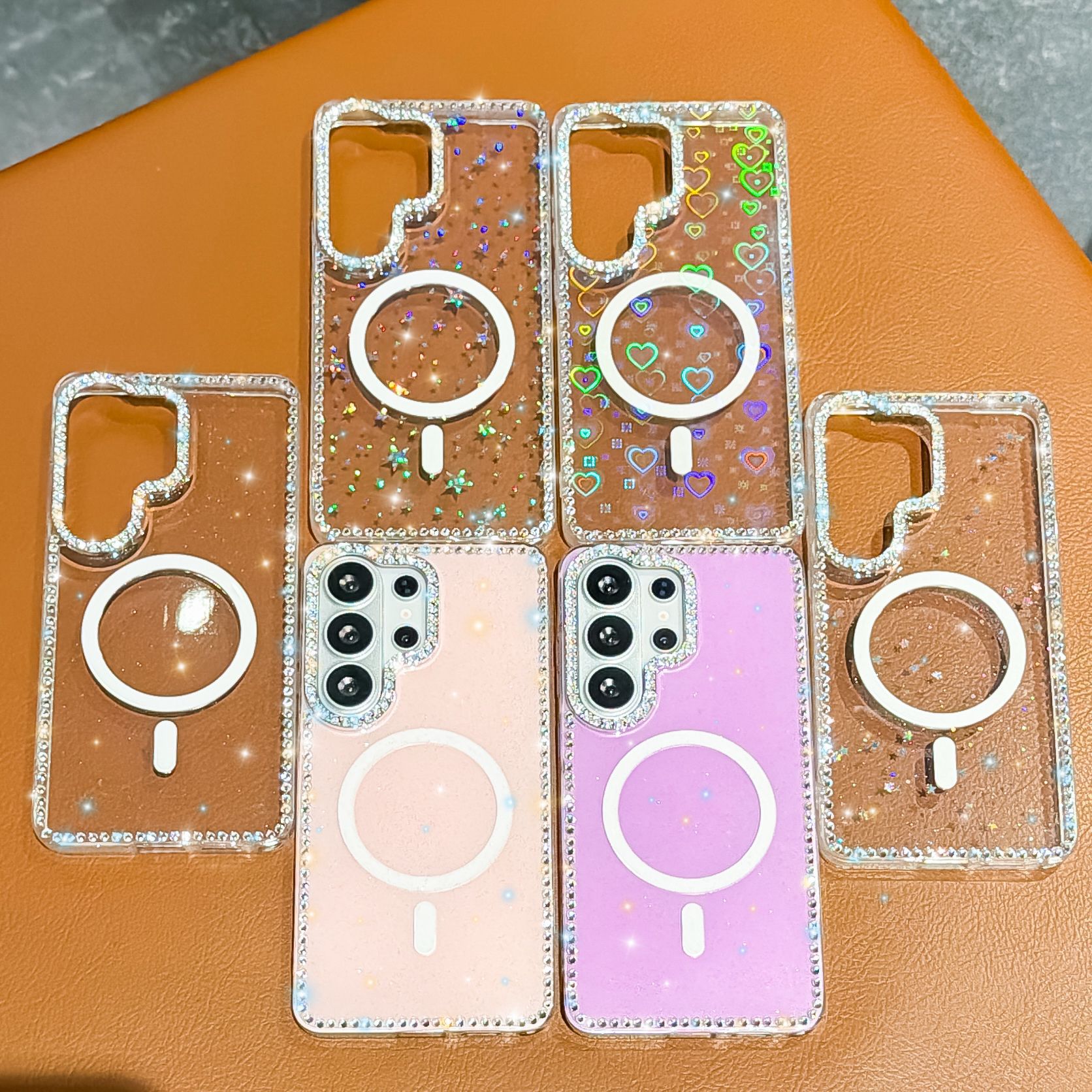 适用三星S26Ultra闪钻IMD强磁手机壳S25FE闪粉镭射爱心S24保护套