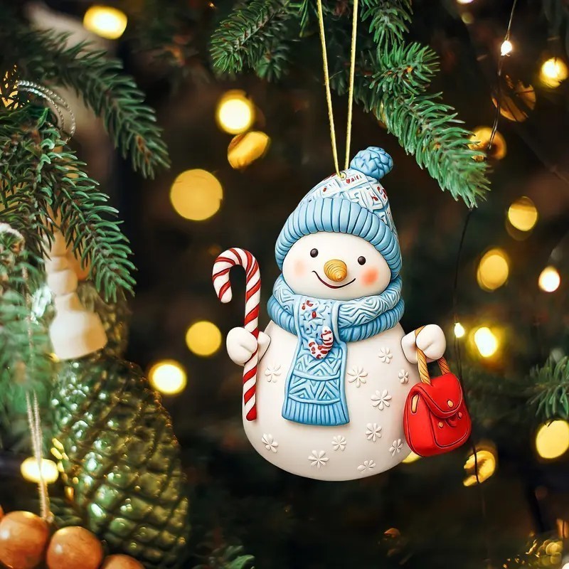 Nuevos productos transfronterizos acrílicos planos lindos dibujos animados de Navidad muñeco de nieve colgantes de automóviles de árbol de Navidad artesanías colgantes