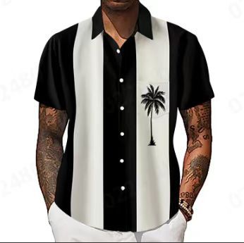 Comercio exterior transfronterizo de los hombres primavera europea y americana nueva solapa impresa en 3D manga corta a rayas retro camisa casual hombres al por mayor