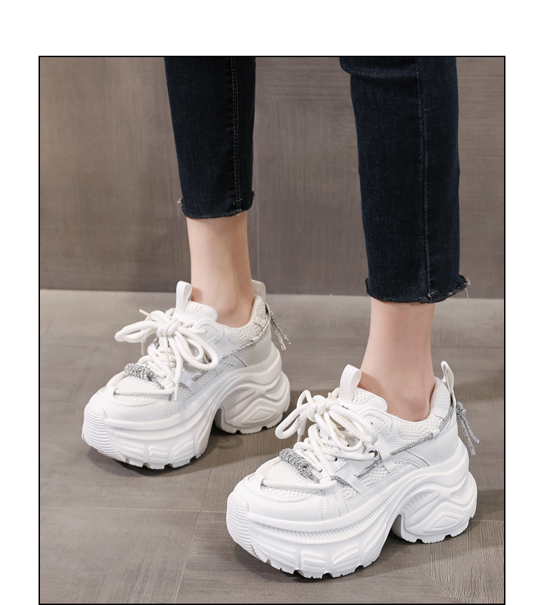 Giày sneaker nữ đế dày độn cao mặt lưới thoáng khí phong cách thể thao — Màu trắng chi tiết 14