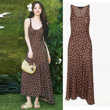 现货994欧阳娜娜同款夏新款波点无袖修身连衣裙法式复古海边度假