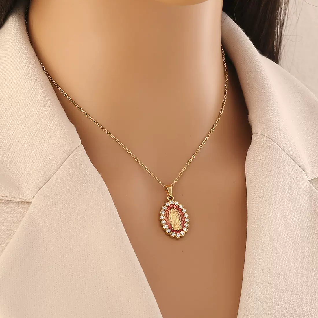 【冰萌】跨境货源宗教锁骨链项链圣母玛利亚吊坠项饰工厂N1624