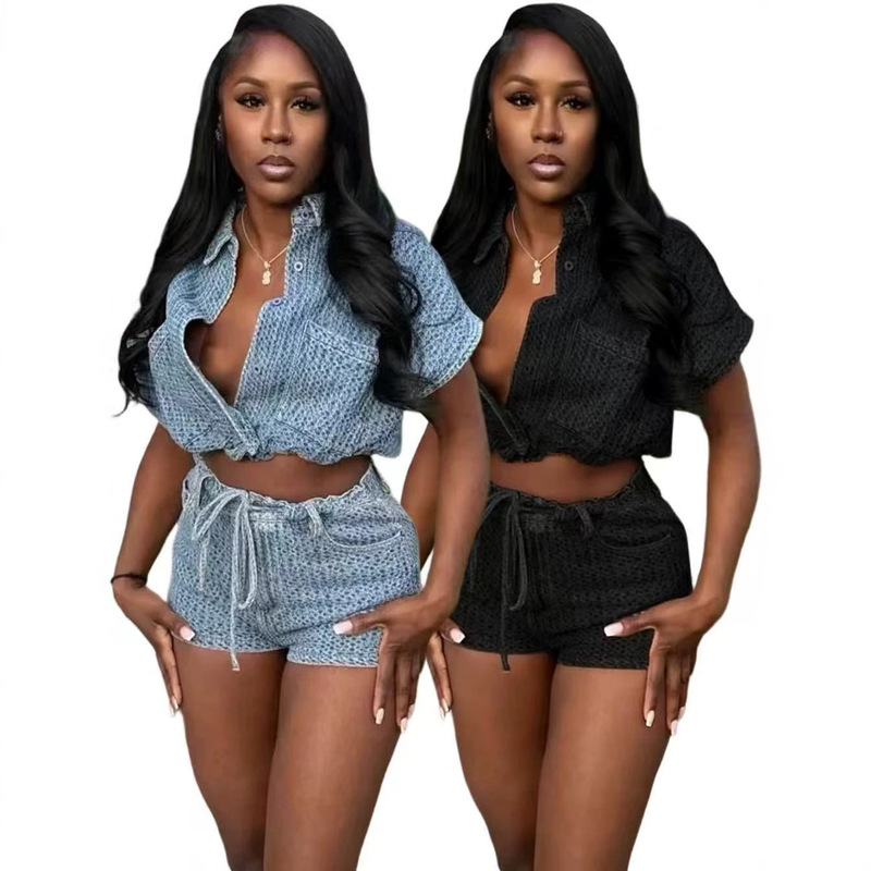 57005 Amazon New Summer European and American Casual Fashion Vest Denim Women's Two-Piece Set European and American Style