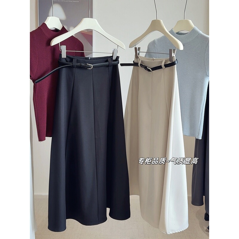Draped A-Line Wide Hem Suit Skirt 2026 New Versatile Elegant Office Slimming Mid-Length Umbrella Skirt A5045