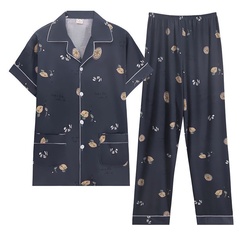 Pijamas de hombre de manga corta de verano de algodón puro ropa de hogar primavera y otoño Cardigan Pijamas de estilo Chanel DE ALTO aspecto