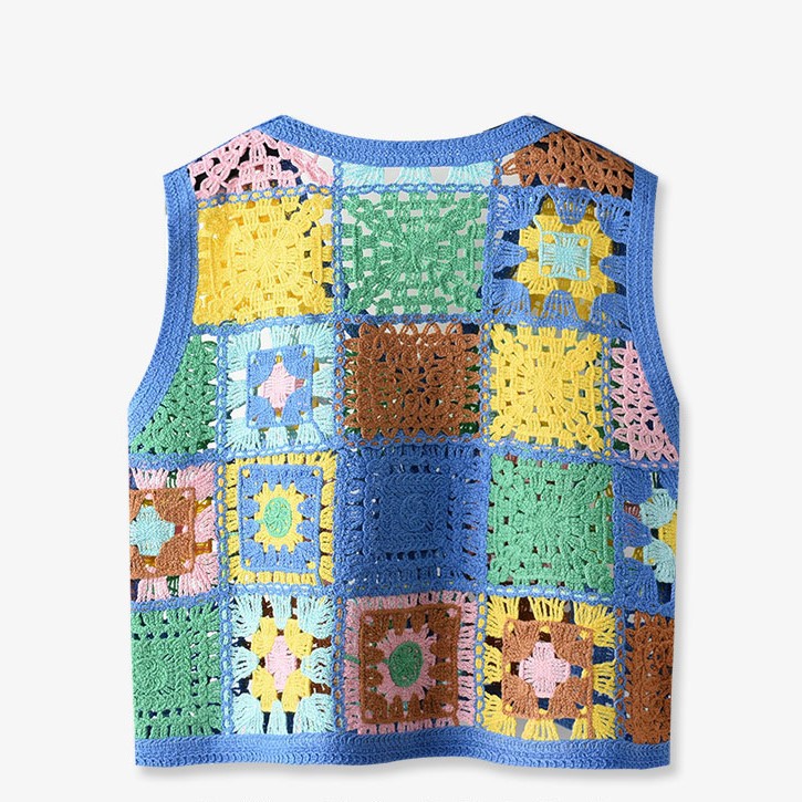 Nuevo estilo japonés hecho a mano de ganchillo contraste de color de punto Chaleco de las mujeres de moda de reducción de edad versátil chaleco cardigan desgaste exterior de moda superior
