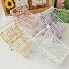 Ins鉄芸かわいいピンク少女デスクトップ収納かごミニカートカート道具雑物