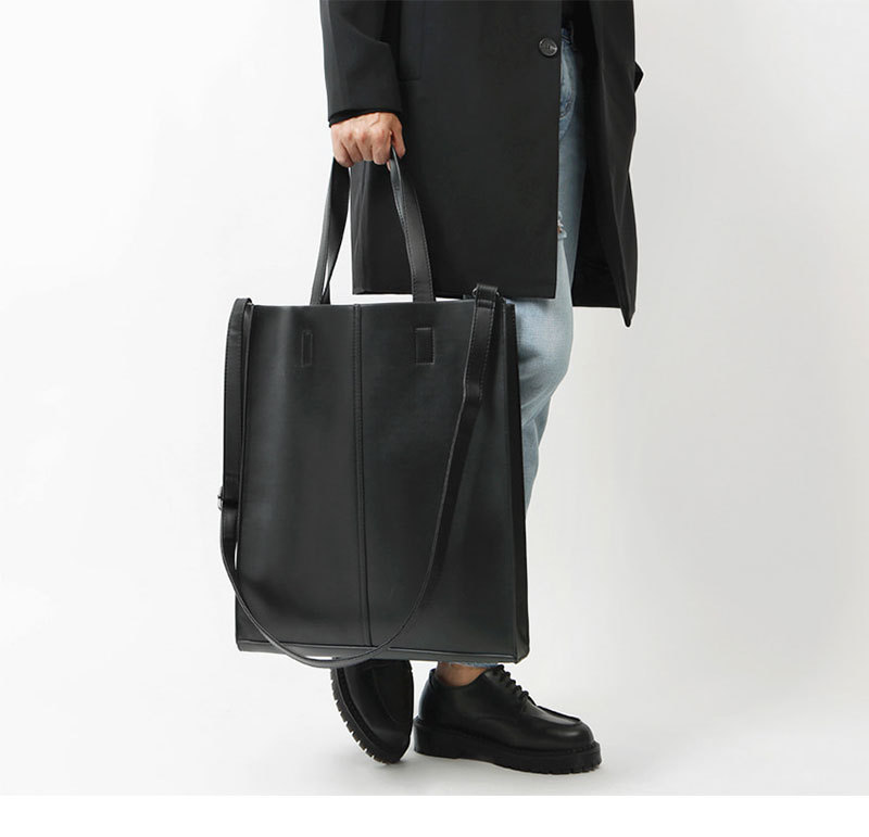 Korean version of fashionable PU leather shoulder bag, simple commuter men's and women's tote bag, square vertical crossbody large-capacity handbag_voghion.com