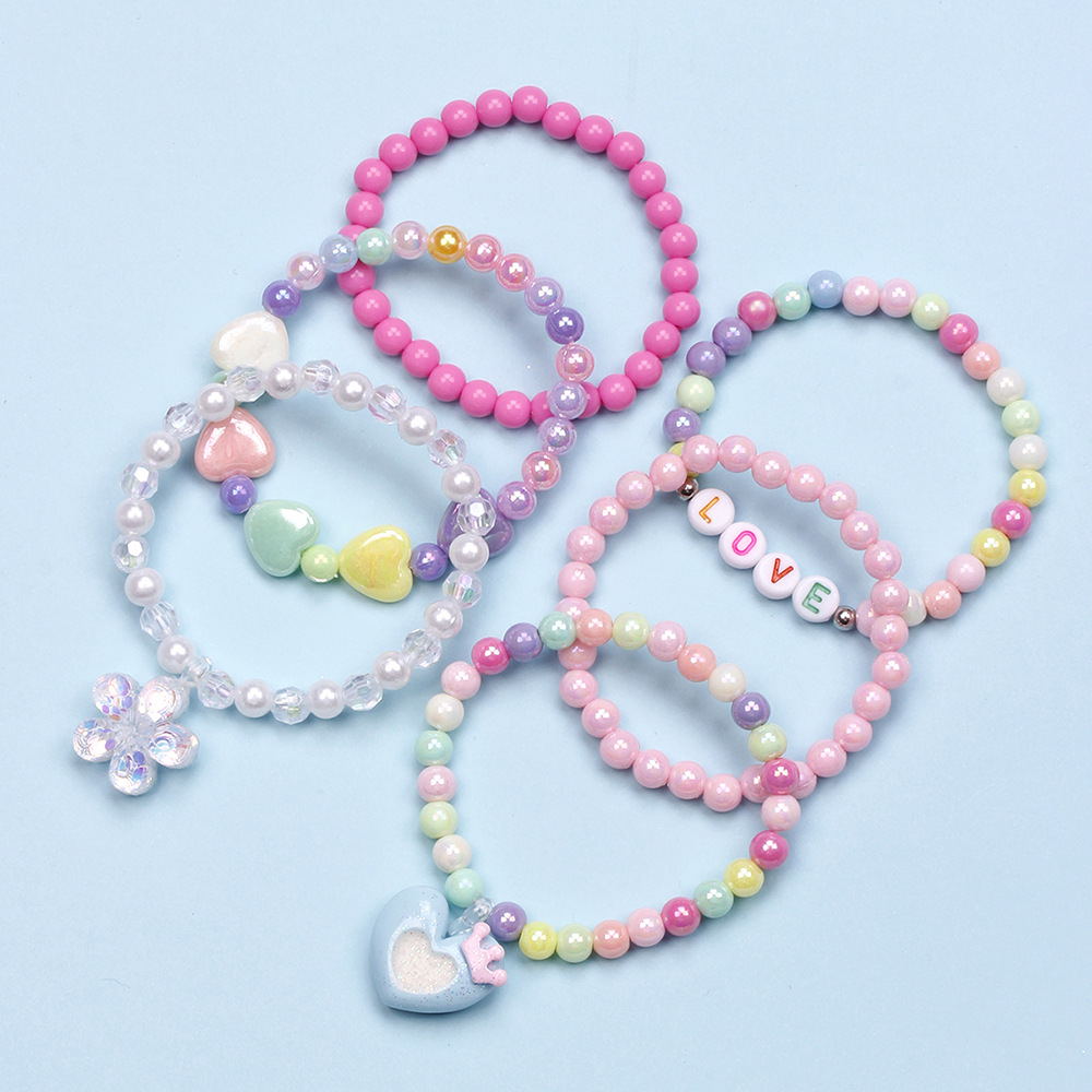 Cute Love Heart Shape Flower Resin Beaded No Inlaid Bracelets