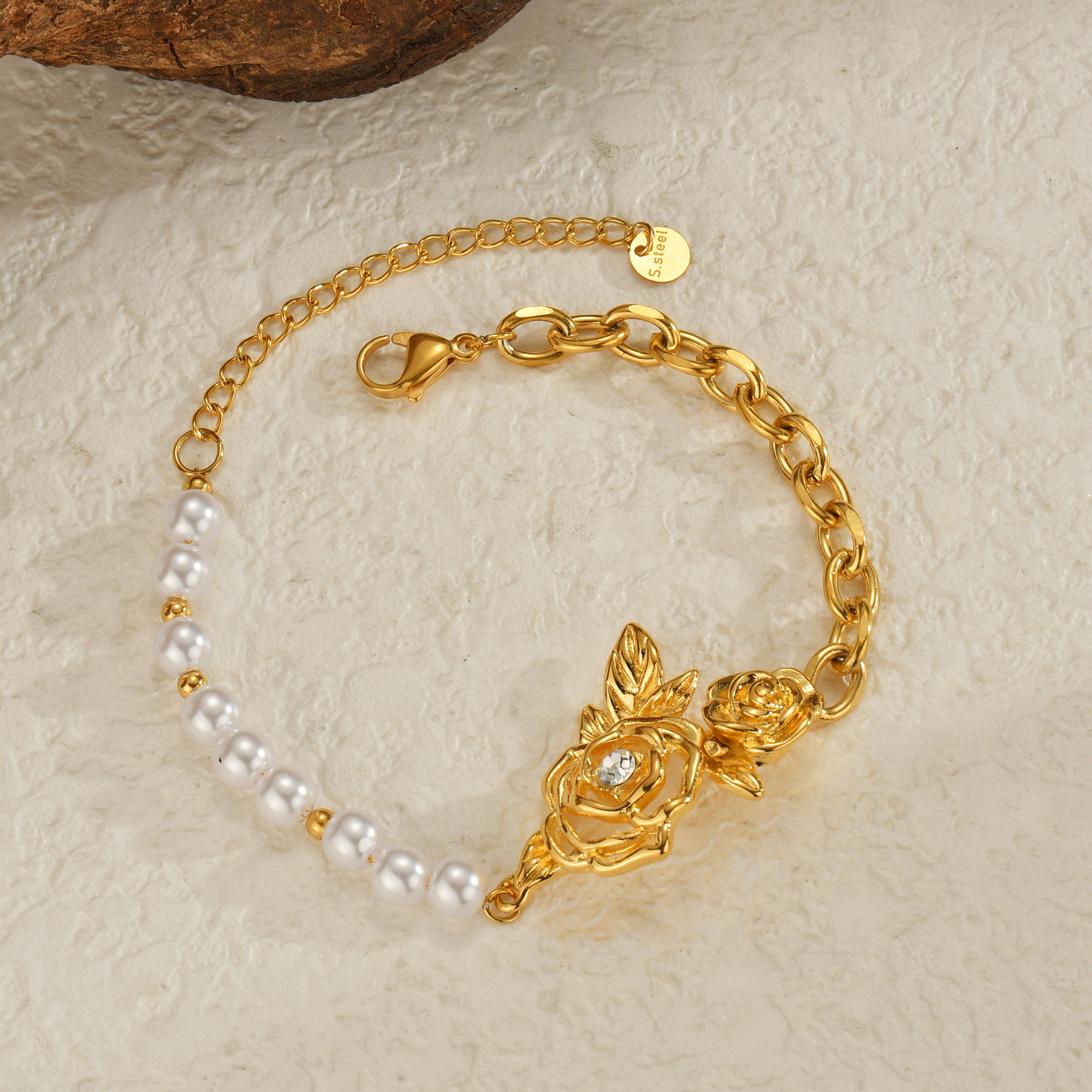 304 Stainless Steel Chain Material cable chain Chain Type 1 Piece Quantity IG Style Vintage Style Flower 304 Stainless Steel Cable Chain Bracelets In Bulk