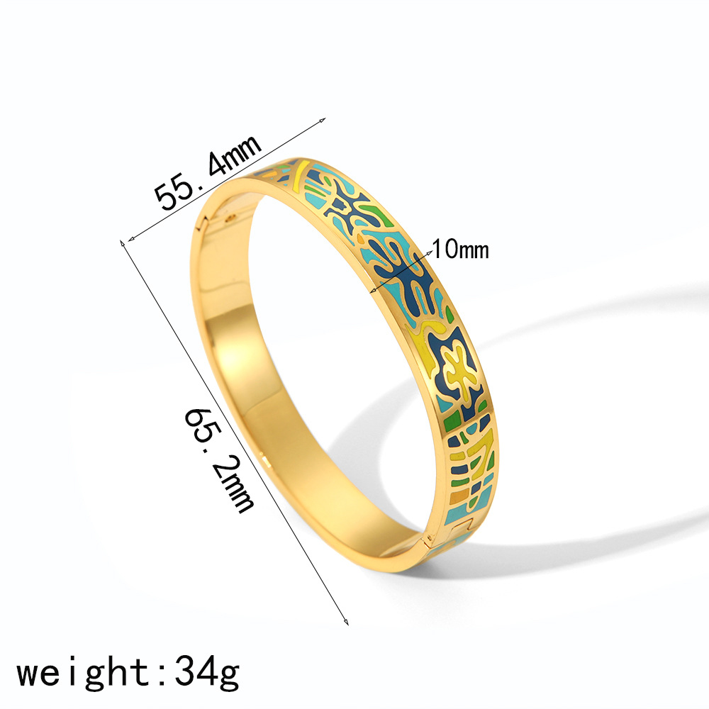 Nuevo pulsera de esmalte de textura de flores goteo de aceite de moda 18k oro de titanio pulsera de acero ins no se desvanece pulsera de sensación alta