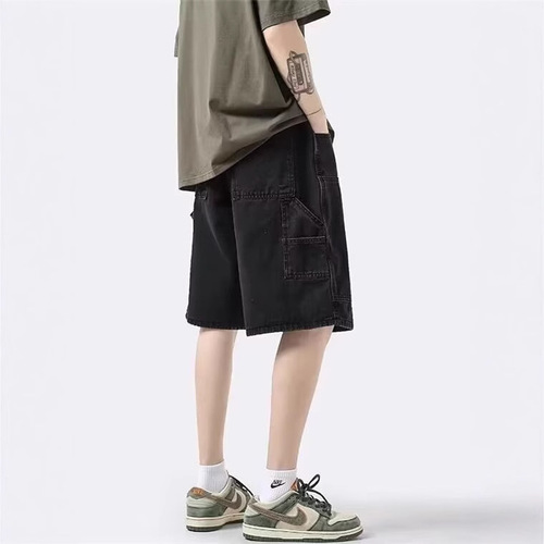 Men's Summer Thin American Retro Streetwear Five-Pocket Straight Leg Casual Washed Mid-Johns