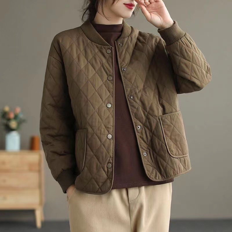 Cotton coats and cotton clothes for women in autumn and winter diamond lattice cotton light small cotton jacket 2025 new mother suit short solid color jacket