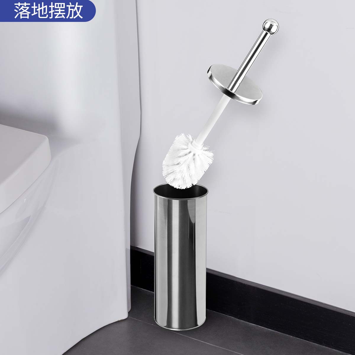 Cepillo de inodoro de acero inoxidable que se puede colgar en la pared con base para limpiar el hogar, cepillo de inodoro, cepillo de limpieza de mango largo de pelo suave
