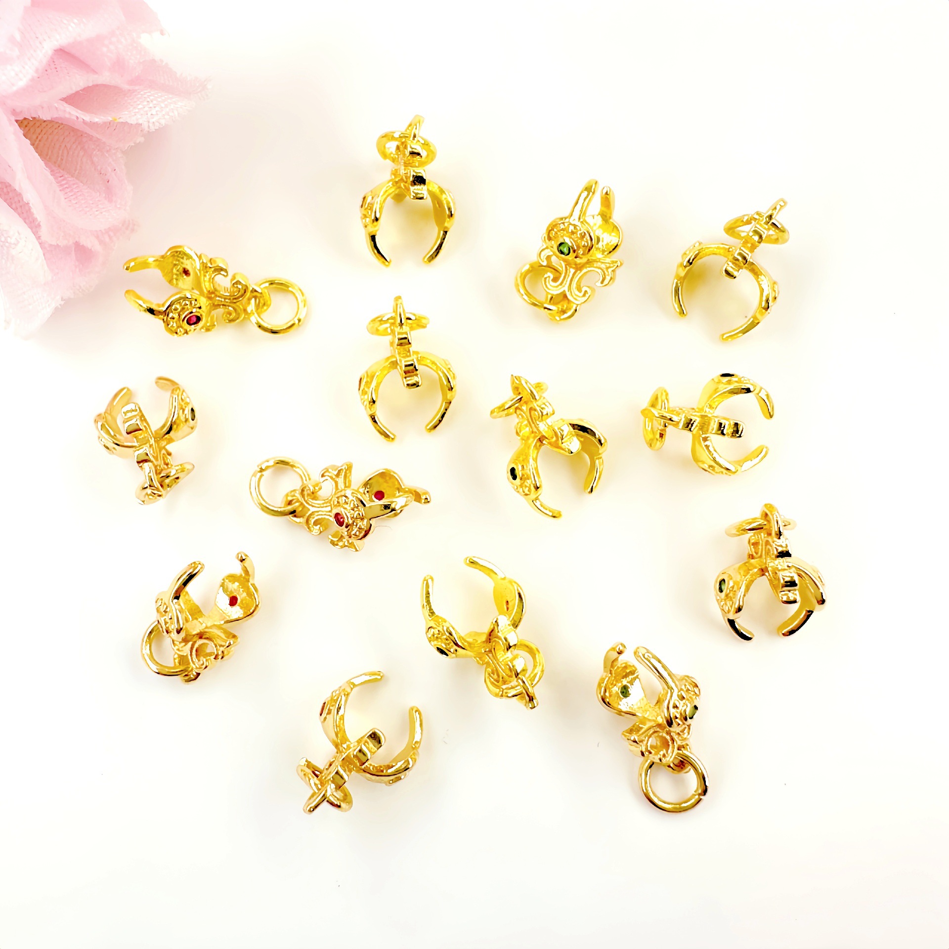 保色18k金色祥云镶锆石吊坠配件平安扣挂饰夹扣卡扣饰品扣DIY材料