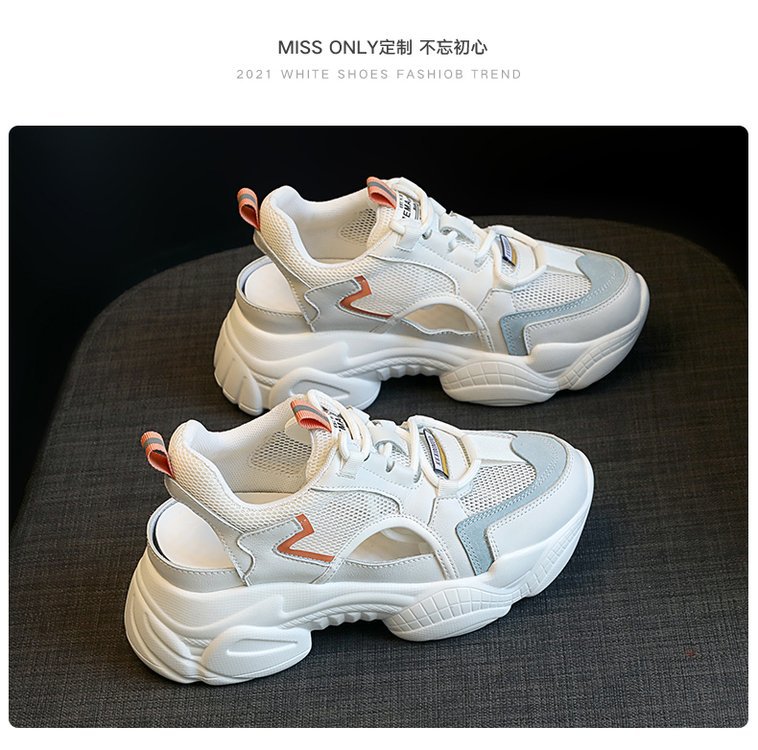 曼巴足迹 运动凉鞋女春季韩版内增高网面镂空透气松糕厚底