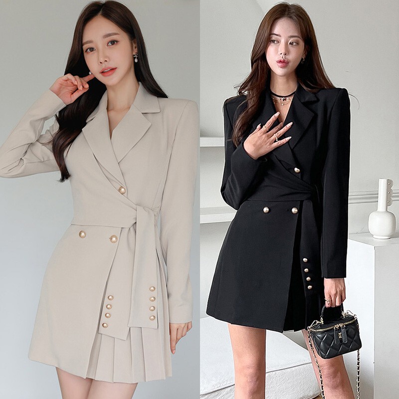Yujie fan professional style suit collar fashion pleated professional jacket cross-border women's clothing Autumn New Fashion suit skirt