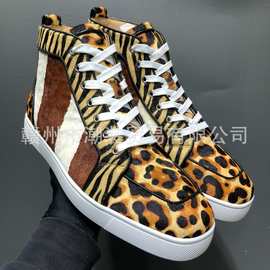 cl andgz豹纹马毛高帮红底鞋男鞋运动休闲情侣板鞋女鞋真皮大码鞋