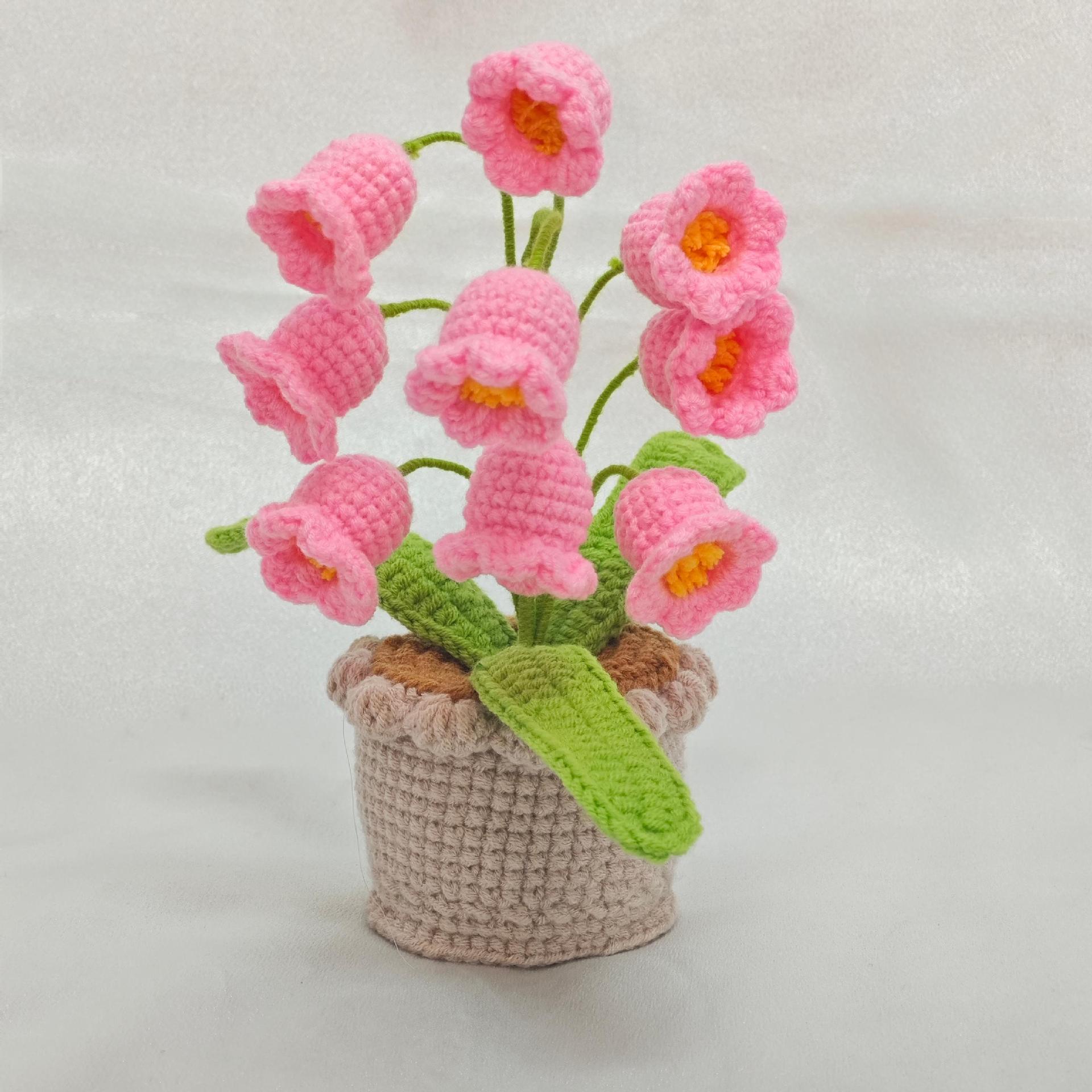 Productos acabados ganchillo artesanal orquídea en maceta flor algodón lana tejer simulación flor de mesa bonsai regalos hechos a mano