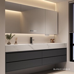 ライト高級無垢材多層スレート熱曲げ一体型洗面器スマートバスルームキャビネット組み合わせE0レベル環境保護シンプルなスタイル無塗装