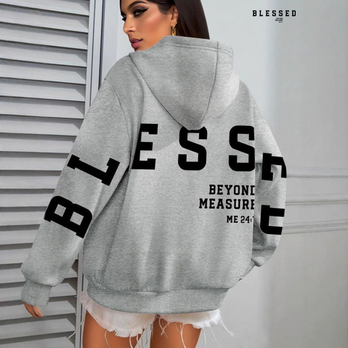 Ocode Bsed Hooded Sweatshirt with Blessing Letter Print, Casual Long-Sleeve Pocket Drawstring Hooded Sweatshirt