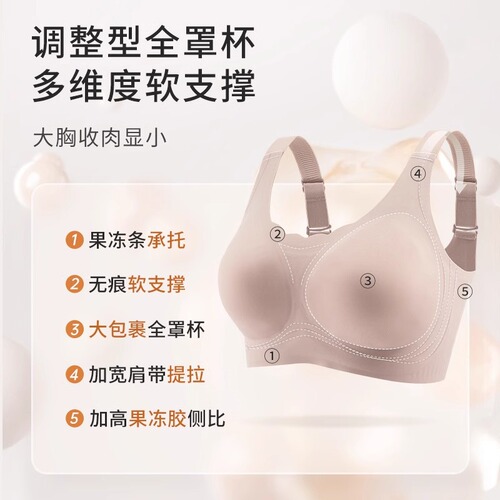 Adjustable Large Cup Bra for Plus Size Women, Push-Up, Invisible, Non-Slip, Anti-Sag, Underwire, Full Cup