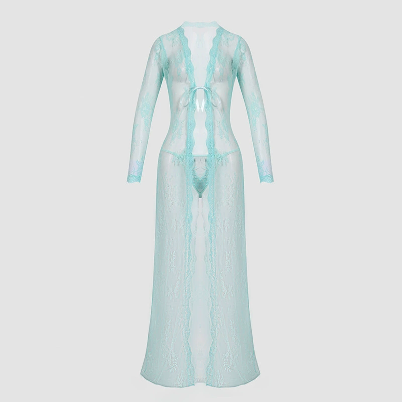 Трансграничная волнистая глубокая V топ цветок кружевная юбка сексуальная пижама эротическое белье белье ночная юбка длинная пижама с длинными рукавами