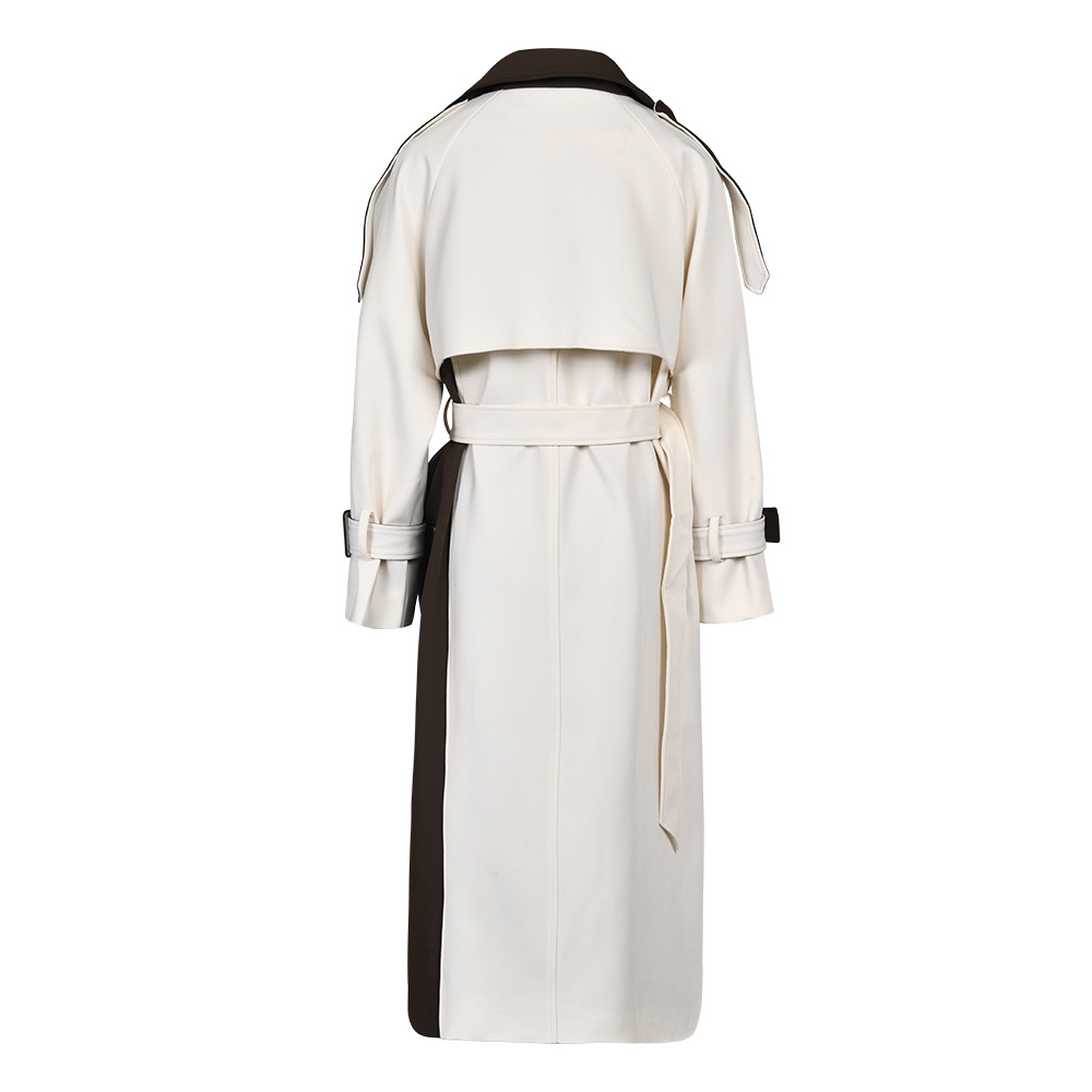 Women's Clothing casual long trench coat for women autumn new style stitching contrast color double breasted knee length slim lapel coat_voghion.com