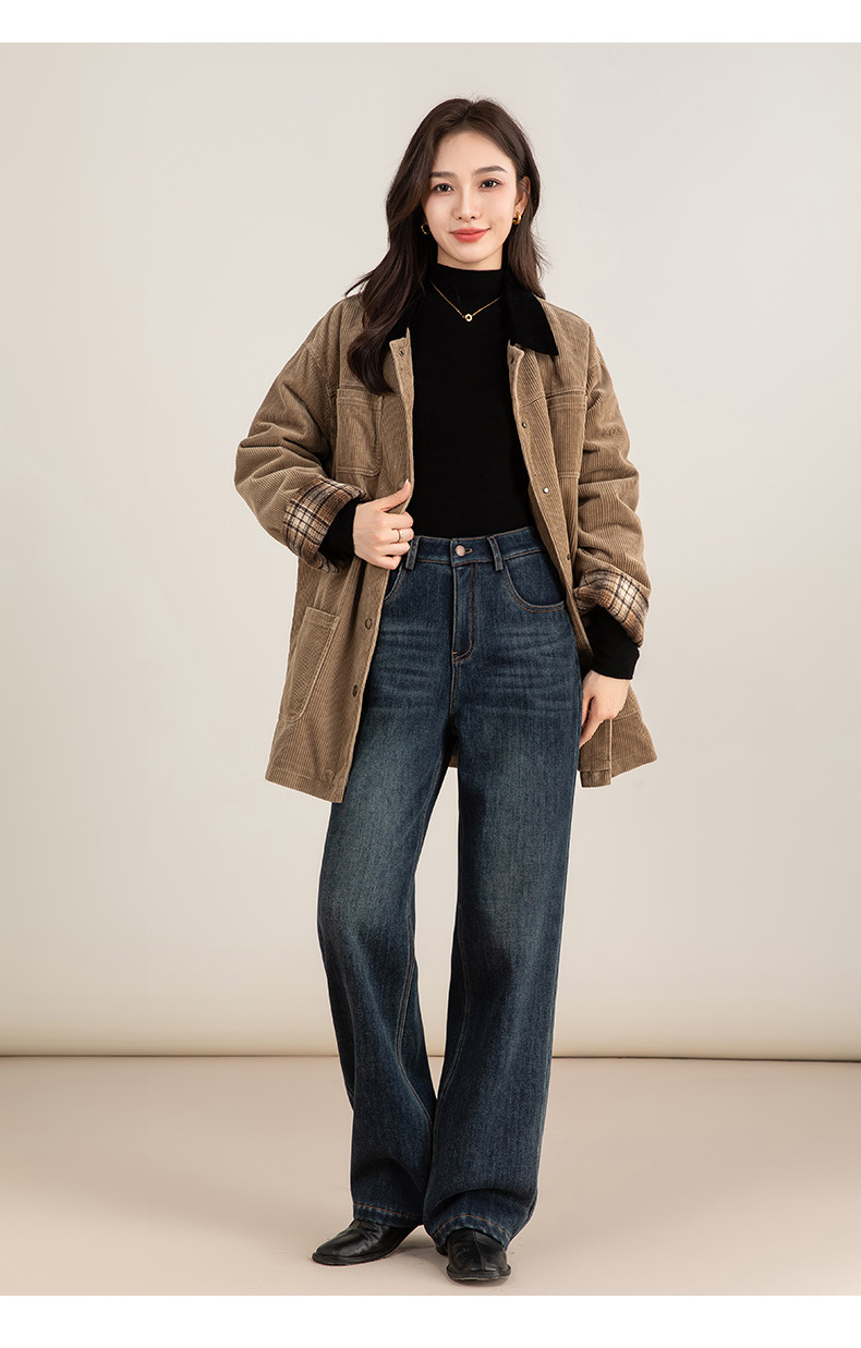 Quần jean nữ ống rộng dáng suông cổ điển — màu xanh denim chi tiết 25