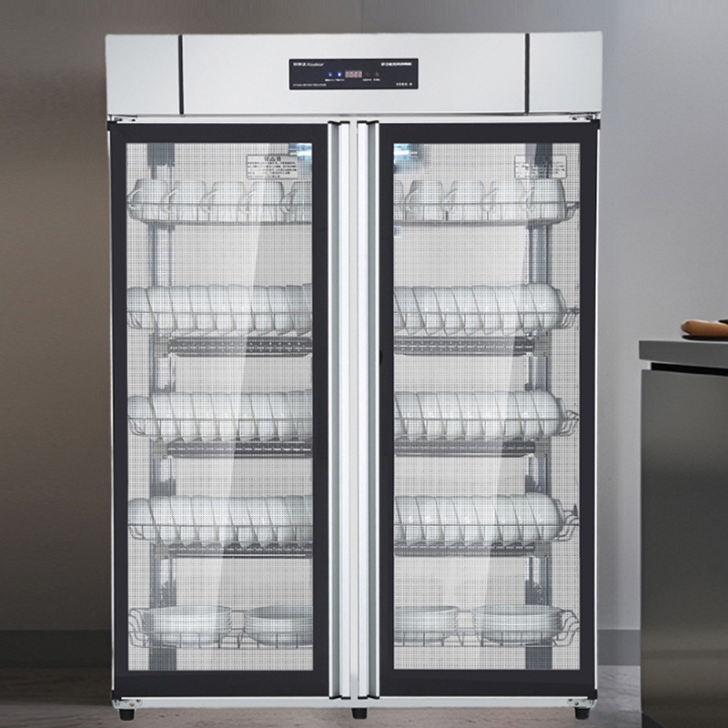 gabinete de desinfección comercial de dos puertas comedor de gran capacidad vertical de desinfección de acero inoxidable gabinete de aire caliente cocina de hotel