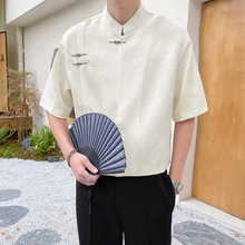 新中式短袖衬衫男士高级感宽松提花五分袖衬衣夏季潮牌中国风衬衫