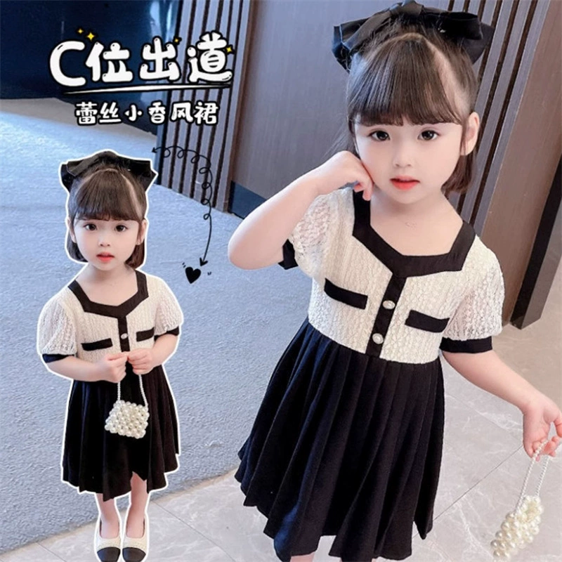 Платье с коротким рукавом, юбка, кружевная летняя одежда, стиль Chanel, западный стиль