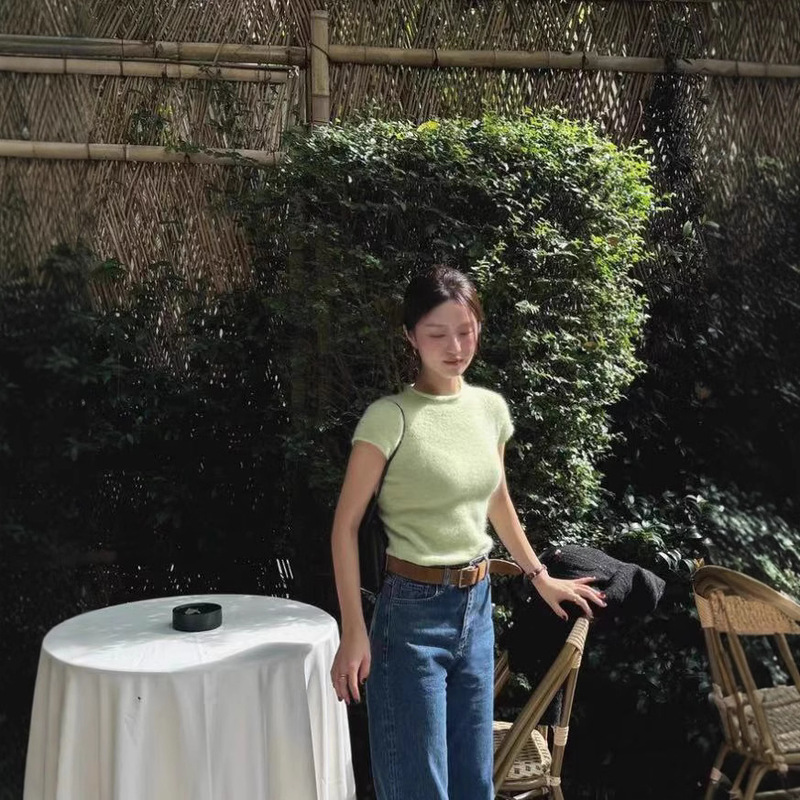 Now Ng Korean Dongdaemun Designer G*D Ultra-Fine Cub Mohair Wool Short-Sleeved Knitted Top