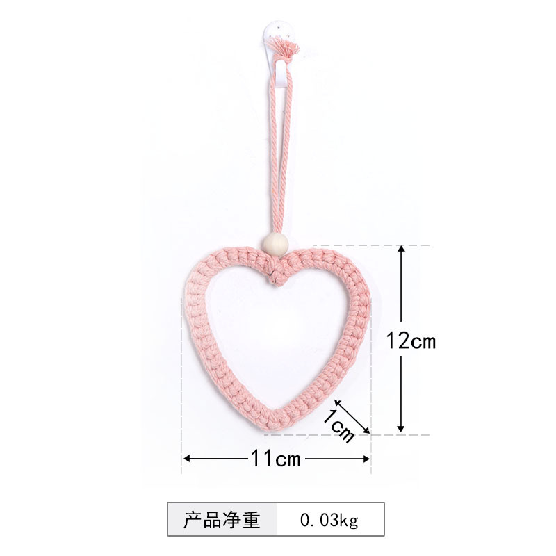 Colgante de corazón de color macarón tejido a mano cuerda de algodón amor bolsas de automóviles creativas para el hogar pequeños colgantes frescos