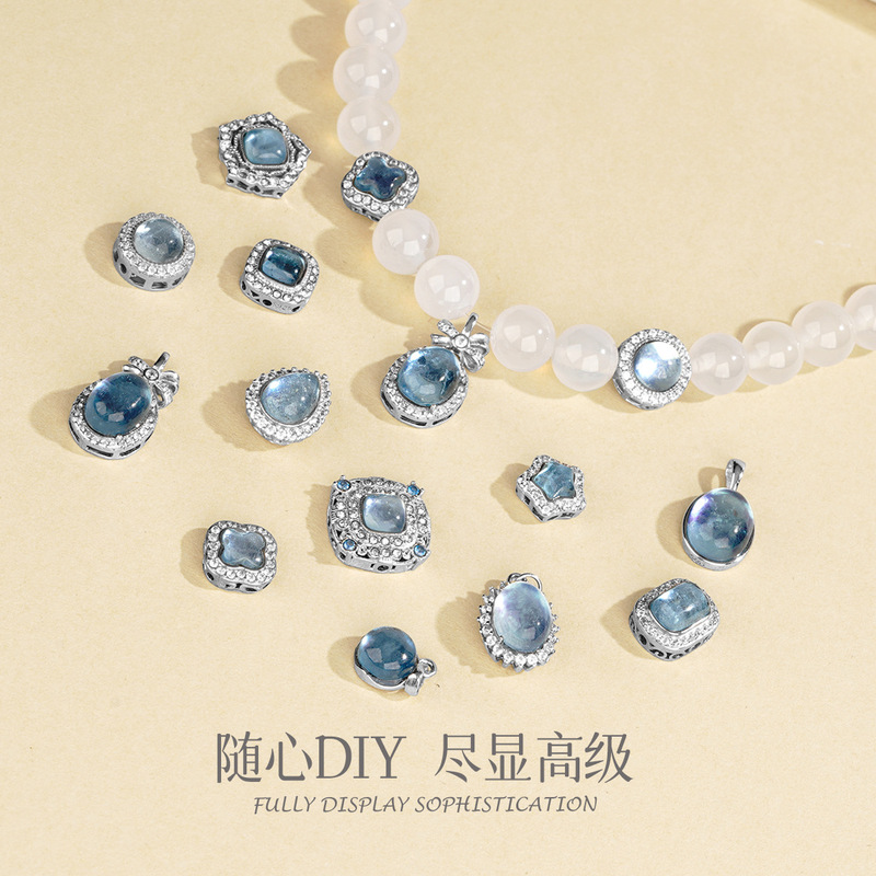 S925 スターリングシルバー天然アクアマリンクリスタルビーズペンダントペンダント diy ビーズルースビーズジュエリーアクセサリー卸売|undefined