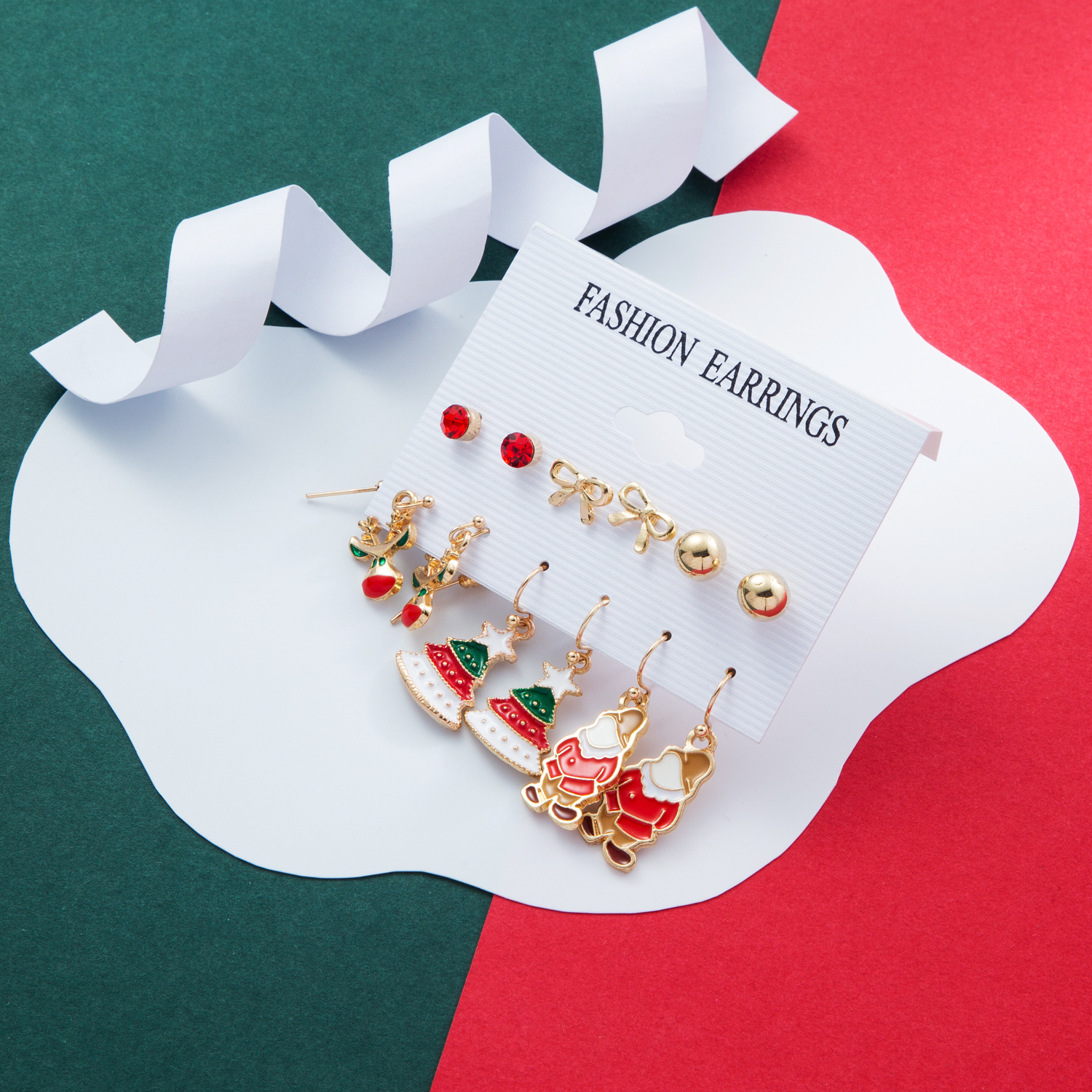 Enamel Design 1 Set Christmas Cute Heart Shape Bow Knot Enamel Alloy Drop Earrings