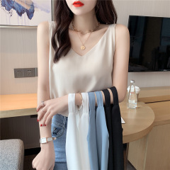Chiffon camisole women's summer v-neck double-layer loose slimming outer wear with white bottoming shirt top