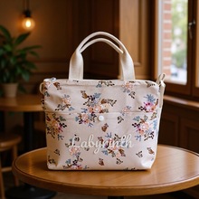 英文刺绣精致斜挎包便携单肩包花朵图案手提电脑包可折叠收纳女包