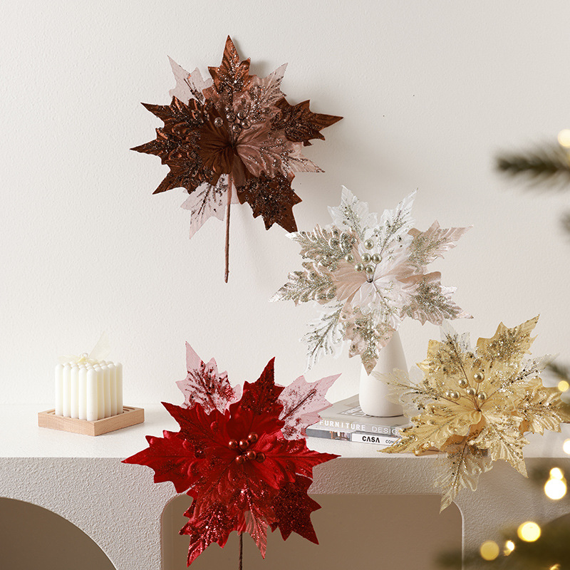 Decoraciones de Navidad transfronterizas 30cm flores de simulación DIY accesorios de colgante de árbol de Navidad hechos a mano diseño de escena floral